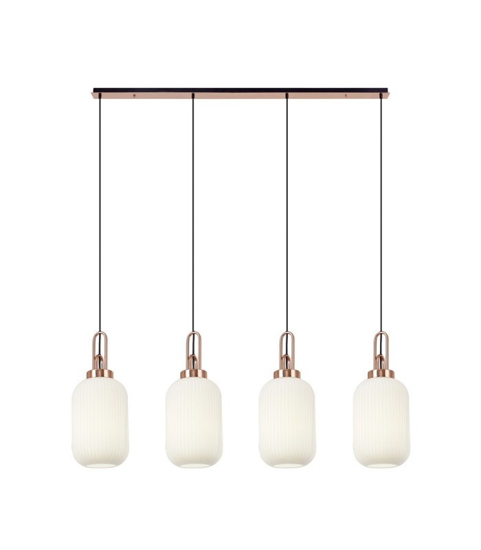 Yorktown Linear 4 Light Pendant 20cm Tubular Ribbed Glass Copper/Matt Black Opal-1