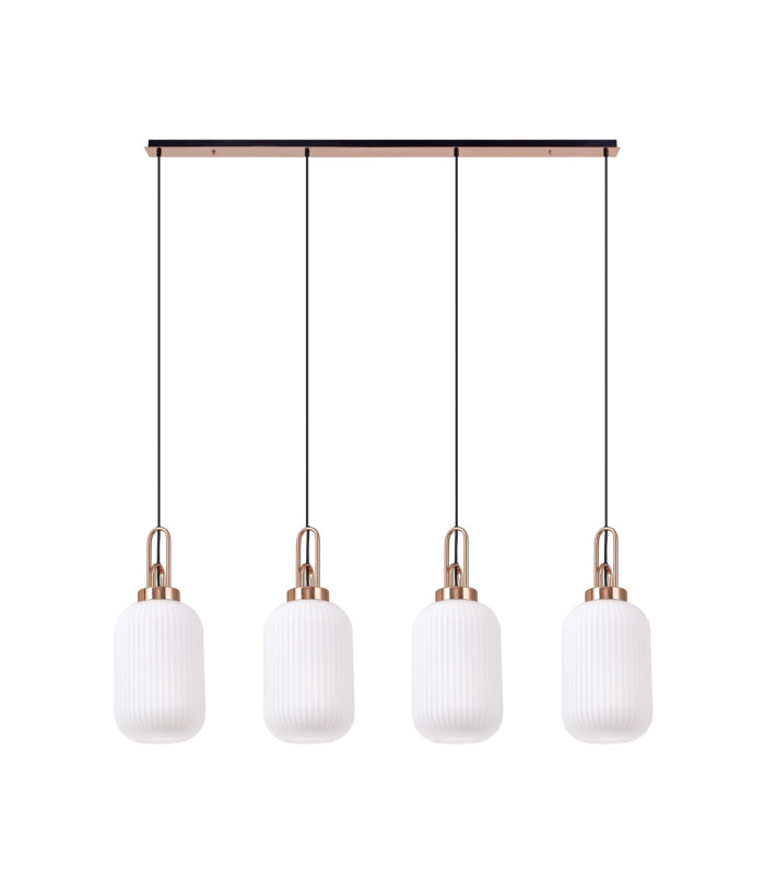 Yorktown Linear 4 Light Pendant 20cm Tubular Ribbed Glass Copper/Matt Black Opal-4