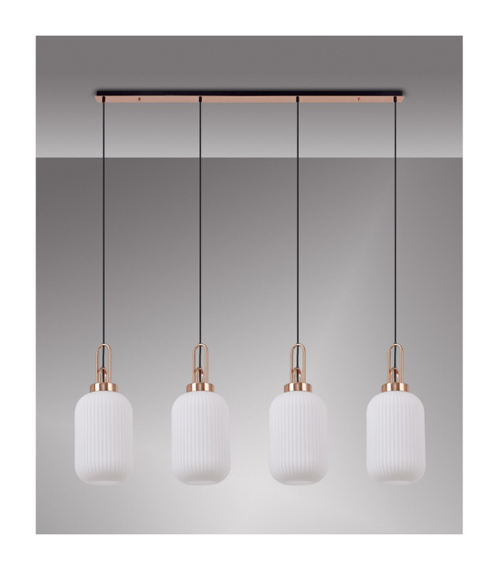 Yorktown Linear 4 Light Pendant 20cm Tubular Ribbed Glass Copper/Matt Black Opal-10
