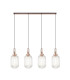 Yorktown Linear 4 Light Pendant 20cm Tubular Ribbed Glass Copper/Matt Black Clear-1