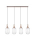 Yorktown Linear 4 Light Pendant 20cm Tubular Ribbed Glass Copper/Matt Black Clear-4