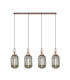 Yorktown Linear 4 Light Pendant 20cm Tubular Ribbed Glass Copper/Matt Black Smoked-1