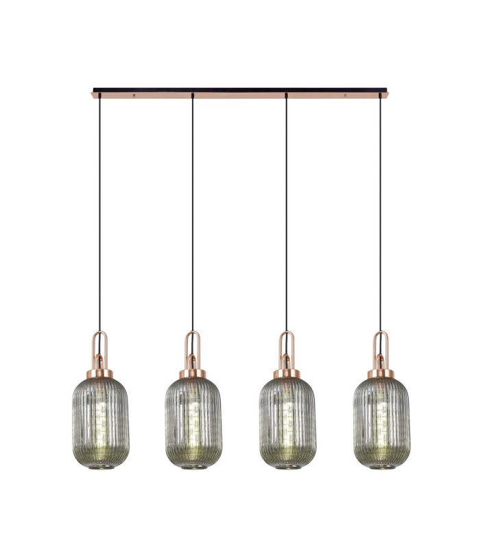 Yorktown Linear 4 Light Pendant 20cm Tubular Ribbed Glass Copper/Matt Black Smoked-1