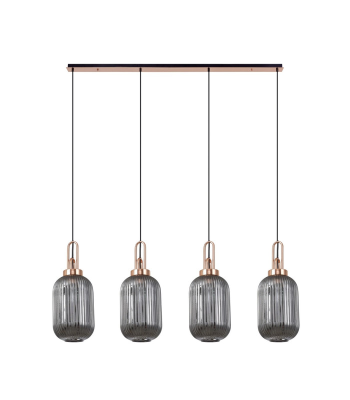 Yorktown Linear 4 Light Pendant 20cm Tubular Ribbed Glass Copper/Matt Black Smoked-4