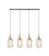 Yorktown Linear 4 Light Pendant 20cm Tubular Ribbed Glass Copper/Matt Black Champagne-1