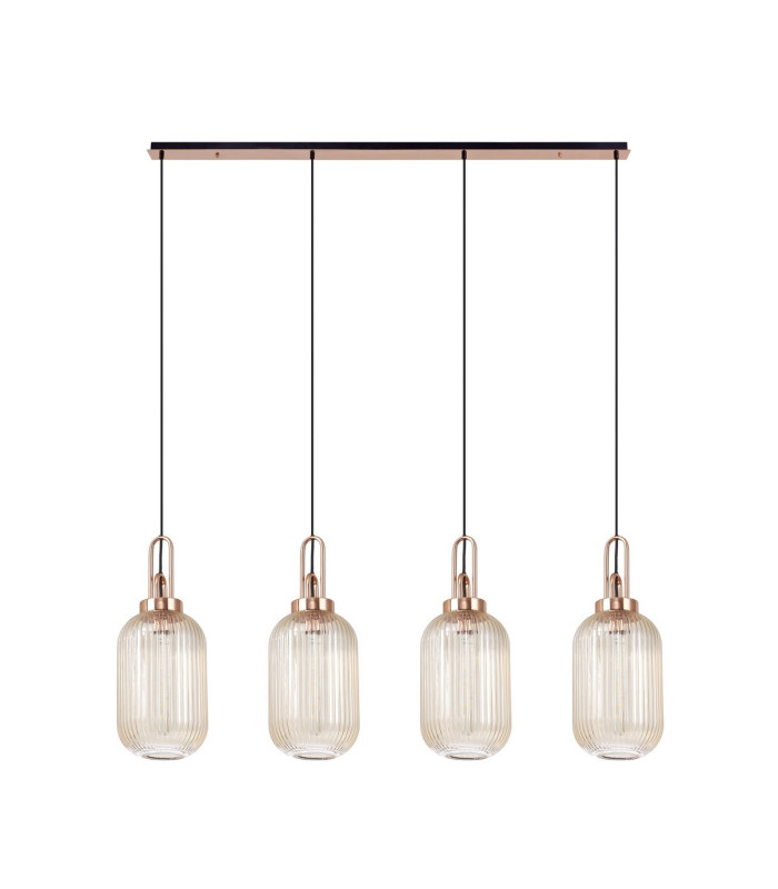 Yorktown Linear 4 Light Pendant 20cm Tubular Ribbed Glass Copper/Matt Black Champagne-4