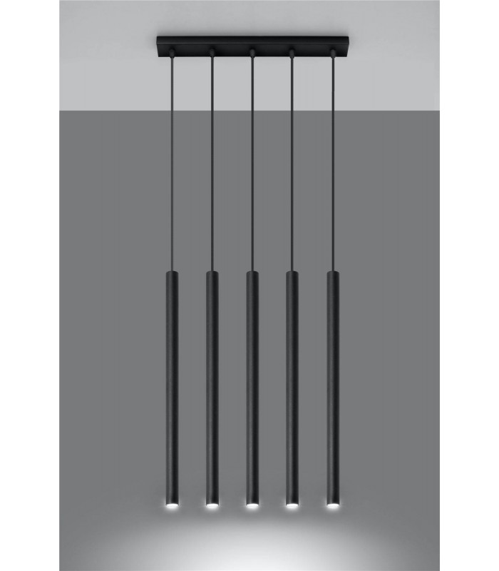 5 Light Staight Bar Drop Pendant Black, G9 - 2