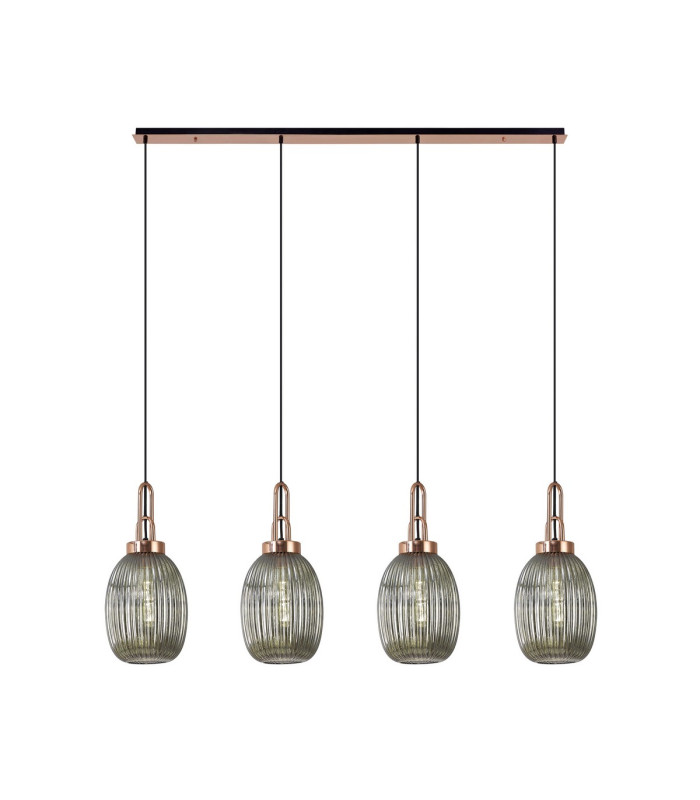 Yorktown Linear 4 Light Pendant 20cm Almond Ribbed Glass Copper/Matt Black Smoked-1