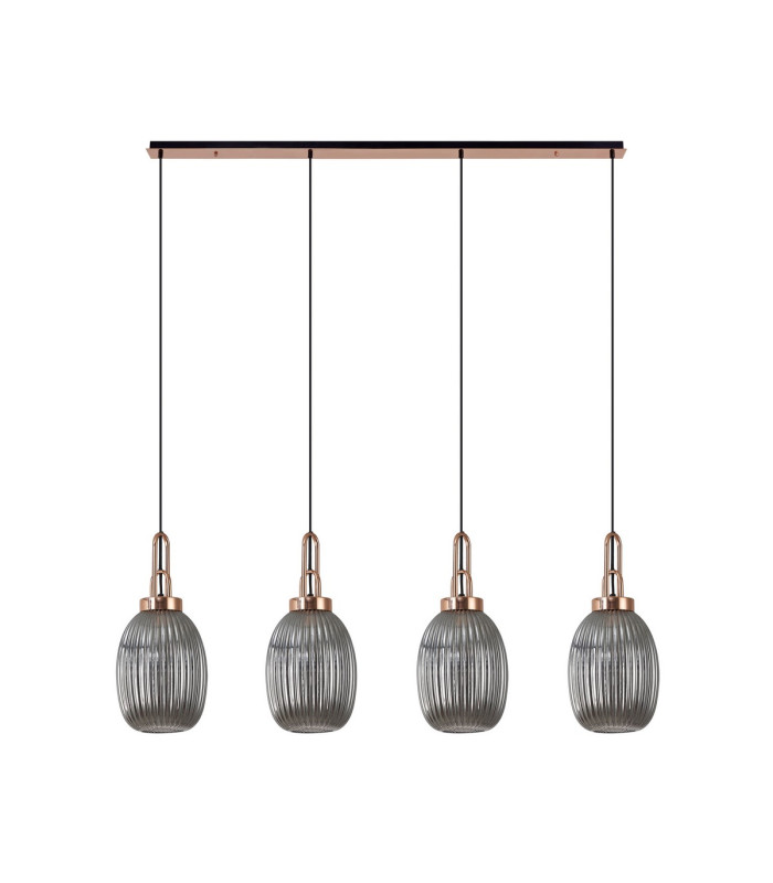 Yorktown Linear 4 Light Pendant 20cm Almond Ribbed Glass Copper/Matt Black Smoked-4
