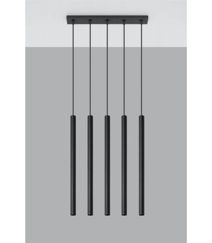 5 Light Staight Bar Drop Pendant Black, G9 - 4