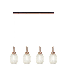 Yorktown Linear 4 Light Pendant 20cm Almond Ribbed Glass Copper/Matt Black Champagne-1
