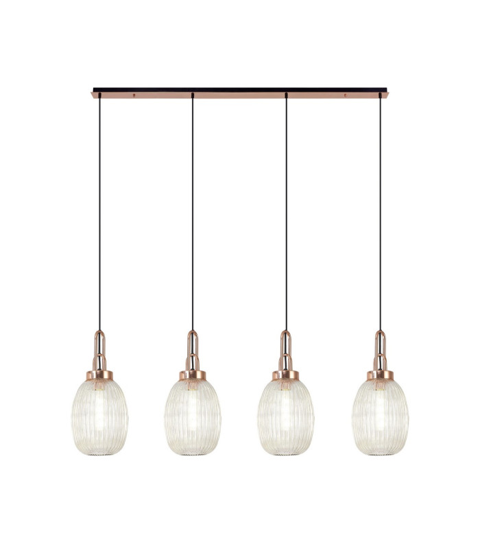 Yorktown Linear 4 Light Pendant 20cm Almond Ribbed Glass Copper/Matt Black Champagne-1