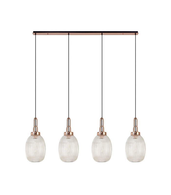 Yorktown Linear 4 Light Pendant 20cm Almond Ribbed Glass Copper/Matt Black Champagne-3