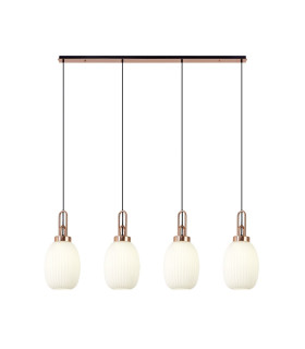 Yorktown Linear 4 Light Pendant 20cm Almond Ribbed Glass Copper/Matt Black Opal-1