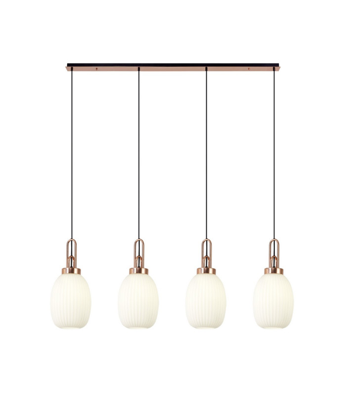 Yorktown Linear 4 Light Pendant 20cm Almond Ribbed Glass Copper/Matt Black Opal-1