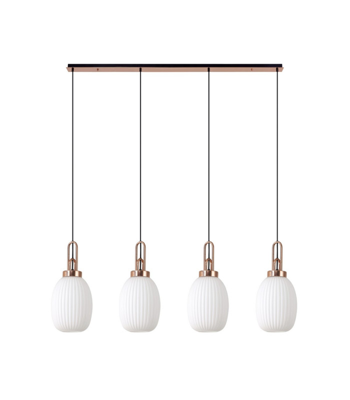 Yorktown Linear 4 Light Pendant 20cm Almond Ribbed Glass Copper/Matt Black Opal-4