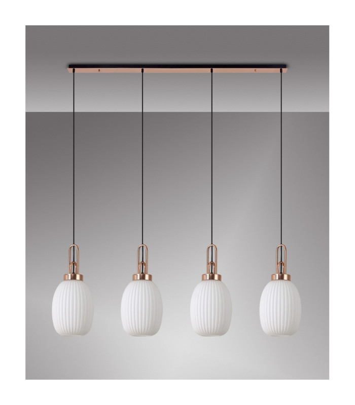 Yorktown Linear 4 Light Pendant 20cm Almond Ribbed Glass Copper/Matt Black Opal-10