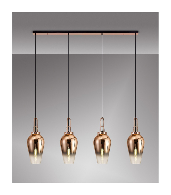 Yorktown Linear 4 Light Pendant E27 23cm Pear Glass Copper/Clear Copper/Matt Black-3