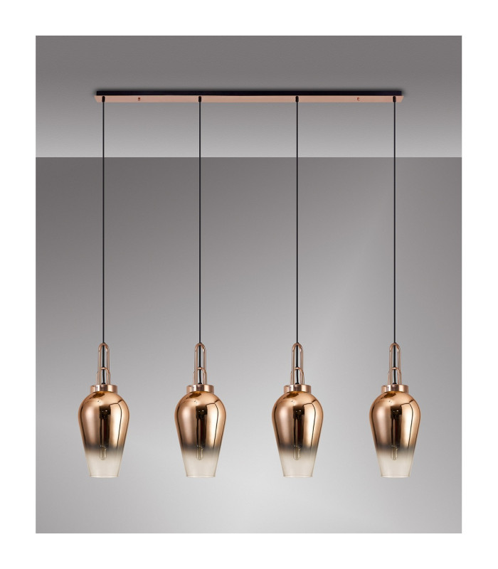 Yorktown Linear 4 Light Pendant E27 23cm Pear Glass Copper/Clear Copper/Matt Black-10