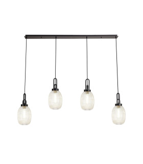 Yorktown Linear 4 Light Pendant 20cm Almond Ribbed Glass Matt Black/Matt Black Champagne-1