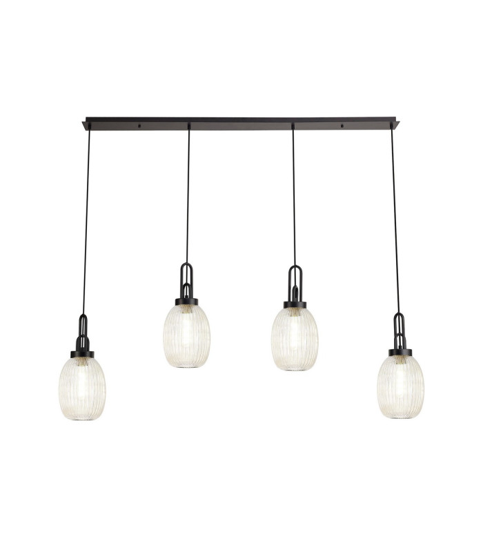 Yorktown Linear 4 Light Pendant 20cm Almond Ribbed Glass Matt Black/Matt Black Champagne-1