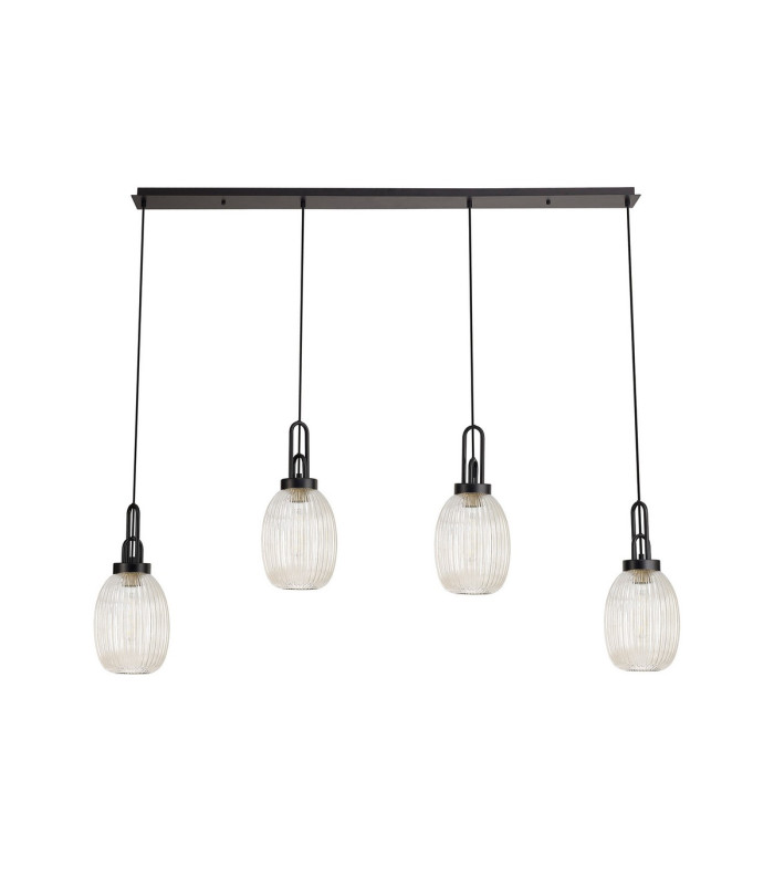 Yorktown Linear 4 Light Pendant 20cm Almond Ribbed Glass Matt Black/Matt Black Champagne-4