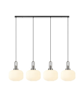 Yorktown Linear Pendant 4 x E27 Polished Nickel/Matt Black 30cm Pumpkin Shaped Ribbed Opal Glass-1