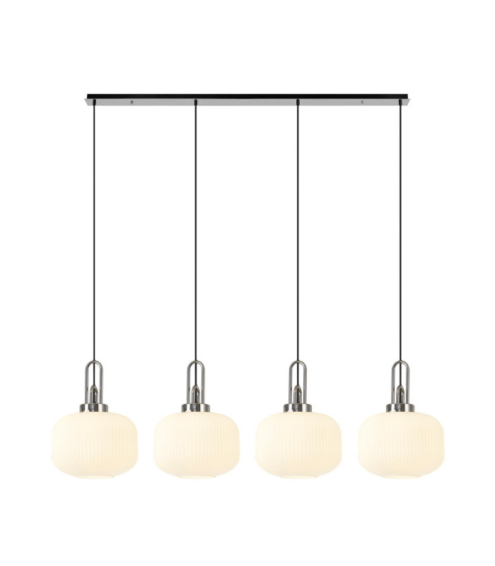 Yorktown Linear Pendant 4 x E27 Polished Nickel/Matt Black 30cm Pumpkin Shaped Ribbed Opal Glass-1
