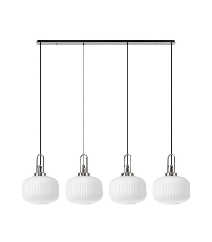 Yorktown Linear Pendant 4 x E27 Polished Nickel/Matt Black 30cm Pumpkin Shaped Ribbed Opal Glass-4