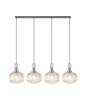 Yorktown Linear Pendant 4 x E27 Polished Nickel/Matt Black 30cm Pumpkin Shaped Ribbed Champagne Glass-1
