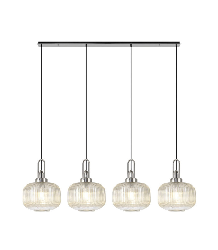 Yorktown Linear Pendant 4 x E27 Polished Nickel/Matt Black 30cm Pumpkin Shaped Ribbed Champagne Glass-1