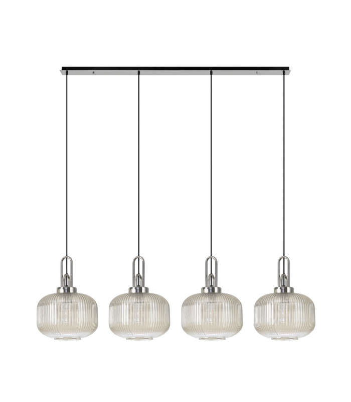 Yorktown Linear Pendant 4 x E27 Polished Nickel/Matt Black 30cm Pumpkin Shaped Ribbed Champagne Glass-4
