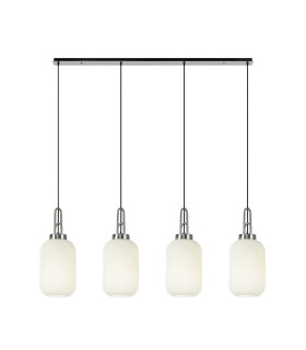 Yorktown Linear 4 Light Pendant 20cm Tubular Ribbed Glass Polished Nickel/Matt Black Opal-1