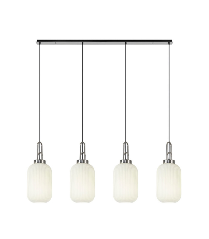 Yorktown Linear 4 Light Pendant 20cm Tubular Ribbed Glass Polished Nickel/Matt Black Opal-1