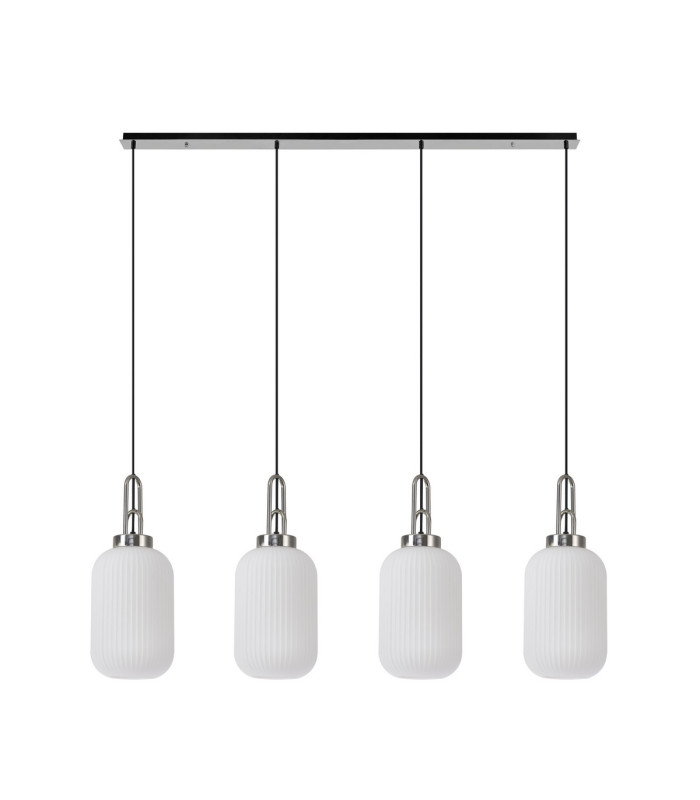 Yorktown Linear 4 Light Pendant 20cm Tubular Ribbed Glass Polished Nickel/Matt Black Opal-4