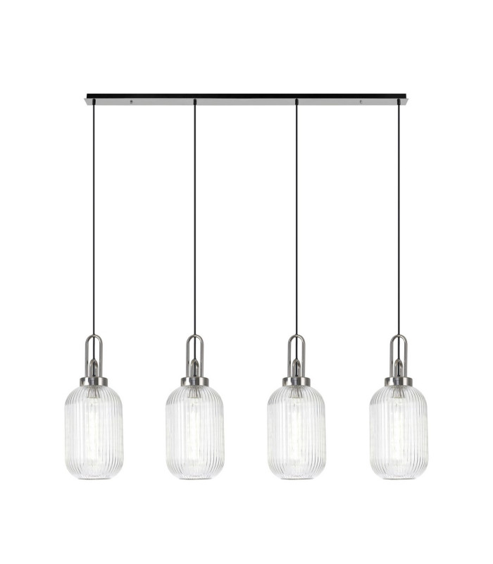 Yorktown Linear 4 Light Pendant 20cm Tubular Ribbed Glass Polished Nickel/Matt Black Clear-1
