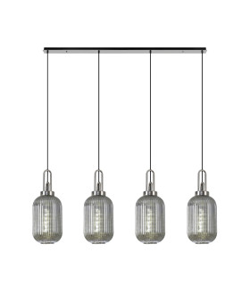 Yorktown Linear 4 Light Pendant 20cm Tubular Ribbed Glass Polished Nickel/Matt Black Smoked-1