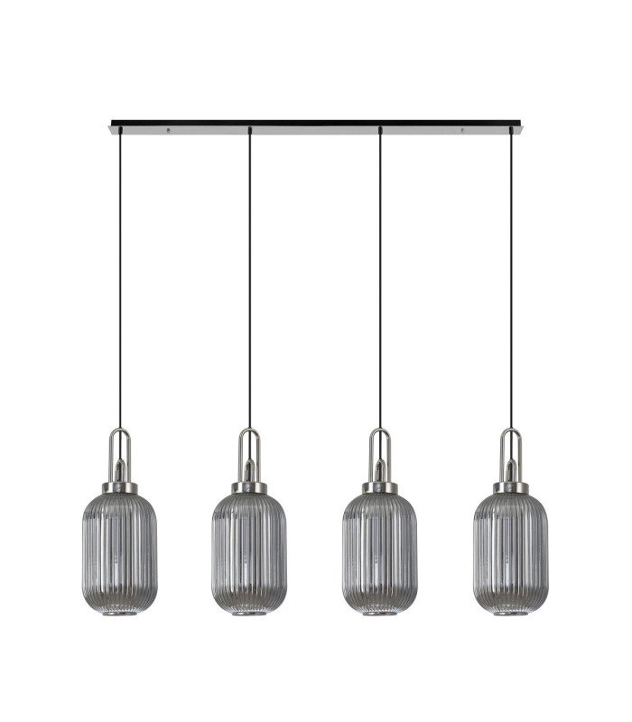 Yorktown Linear 4 Light Pendant 20cm Tubular Ribbed Glass Polished Nickel/Matt Black Smoked-4