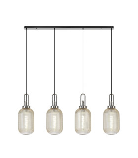 Yorktown Linear 4 Light Pendant 20cm Tubular Ribbed Glass Polished Nickel/Matt Black Champagne-1