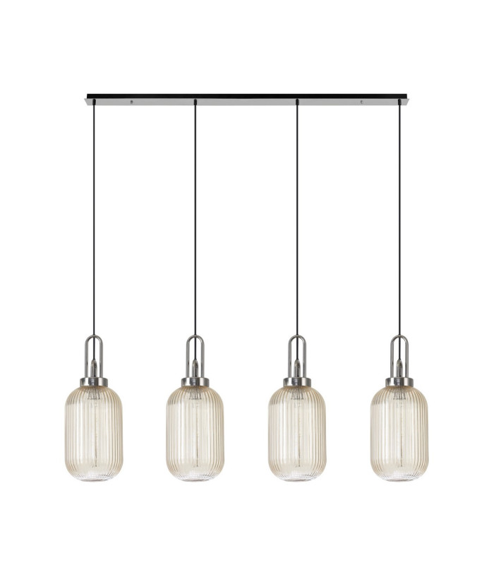 Yorktown Linear 4 Light Pendant 20cm Tubular Ribbed Glass Polished Nickel/Matt Black Champagne-4