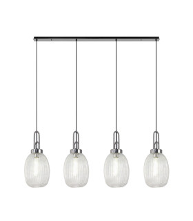 Yorktown Linear 4 Light Pendant 20cm Almond Ribbed Glass Polished Nickel/Matt Black Clear-1
