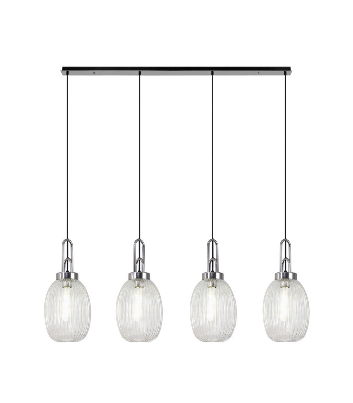 Yorktown Linear 4 Light Pendant 20cm Almond Ribbed Glass Polished Nickel/Matt Black Clear-1
