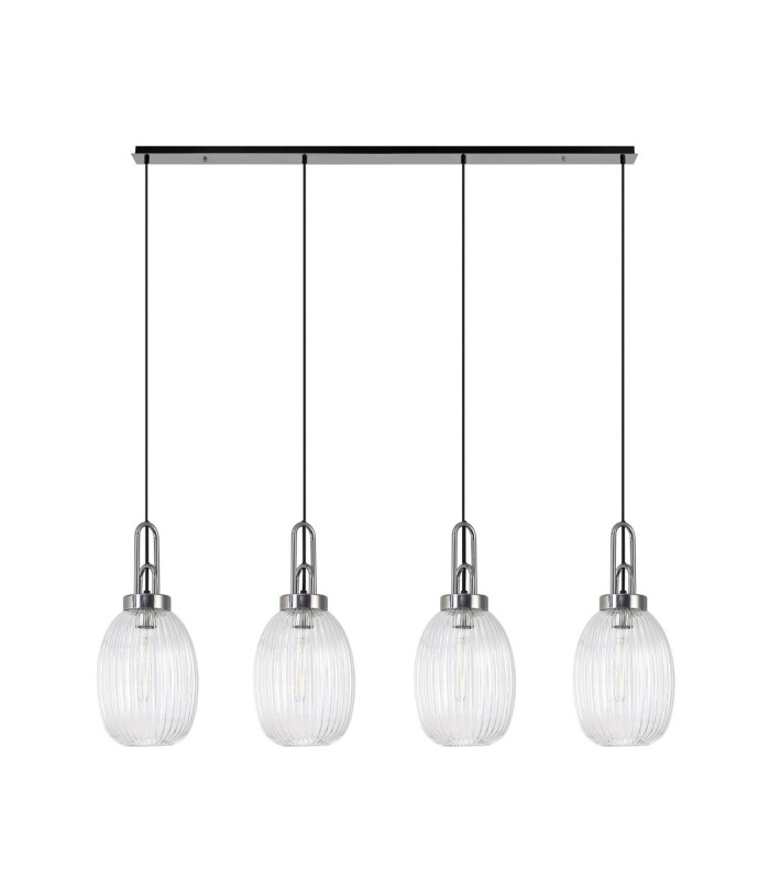 Yorktown Linear 4 Light Pendant 20cm Almond Ribbed Glass Polished Nickel/Matt Black Clear-4