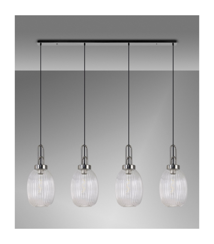Yorktown Linear 4 Light Pendant 20cm Almond Ribbed Glass Polished Nickel/Matt Black Clear-10