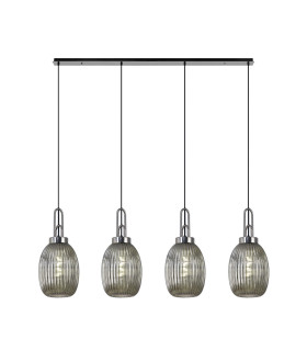 Yorktown Linear 4 Light Pendant 20cm Almond Ribbed Glass Polished Nickel/Matt Black Smoked-1