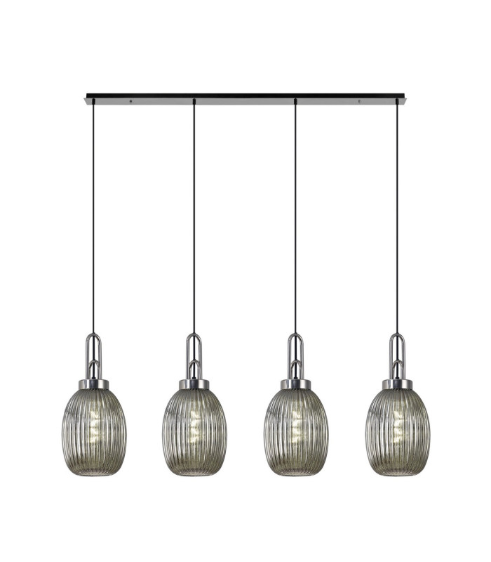 Yorktown Linear 4 Light Pendant 20cm Almond Ribbed Glass Polished Nickel/Matt Black Smoked-1