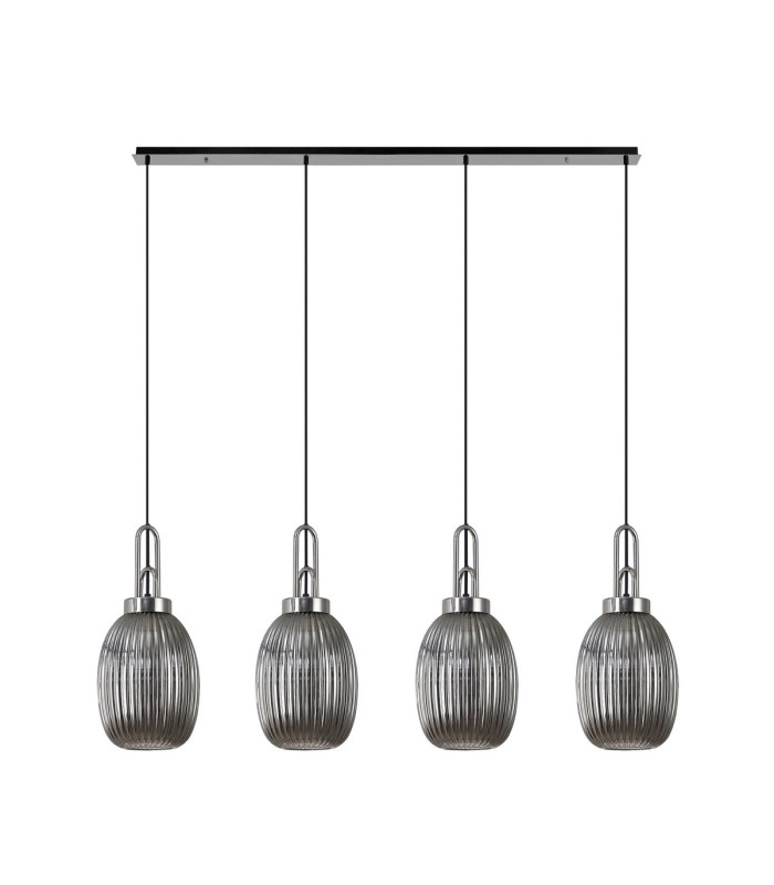 Yorktown Linear 4 Light Pendant 20cm Almond Ribbed Glass Polished Nickel/Matt Black Smoked-4