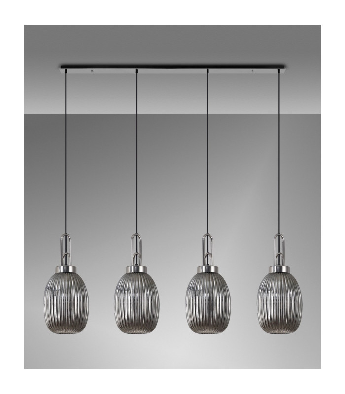 Yorktown Linear 4 Light Pendant 20cm Almond Ribbed Glass Polished Nickel/Matt Black Smoked-10