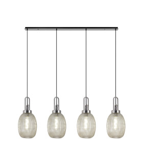 Yorktown Linear 4 Light Pendant 20cm Almond Ribbed Glass Polished Nickel/Matt Black Champagne-1