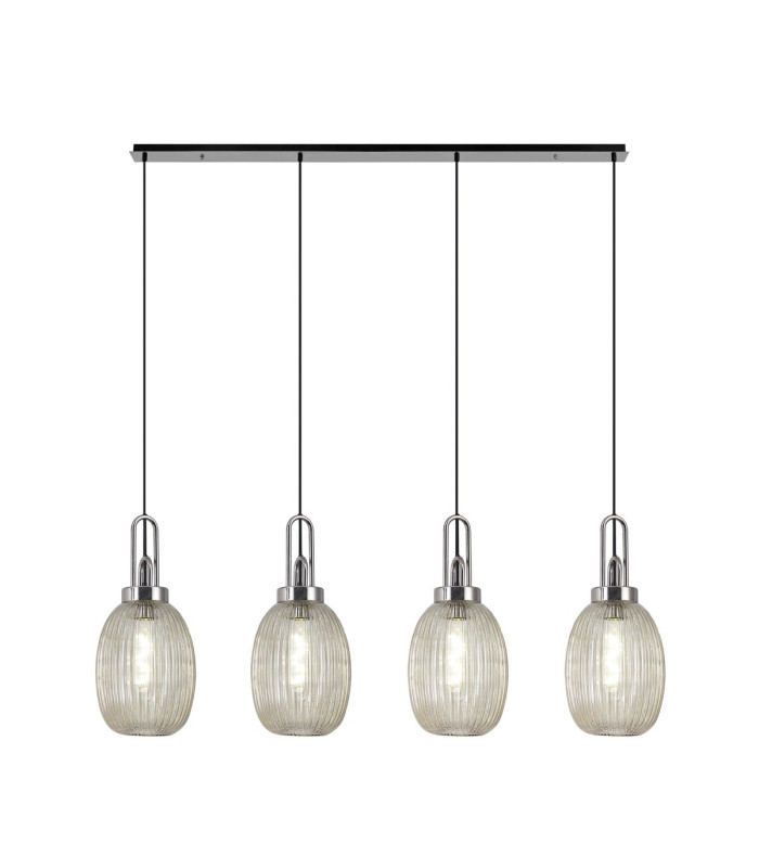 Yorktown Linear 4 Light Pendant 20cm Almond Ribbed Glass Polished Nickel/Matt Black Champagne-1